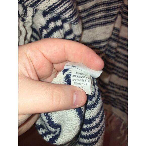 GAP Boho Fringe Open Knit Striped Kimono Cardigan Navy White Large - Picture 4 of 6